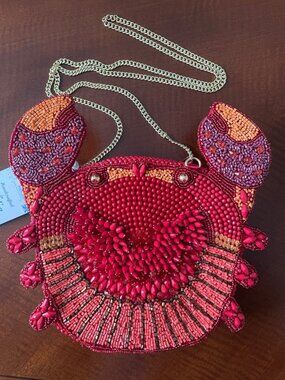 Viral beaded crab beach anthro red orange bag purse Handcrafted in India